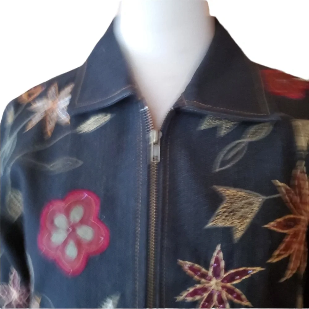 Parsley & Sage Floral, Beaded‎ Denim Jacket